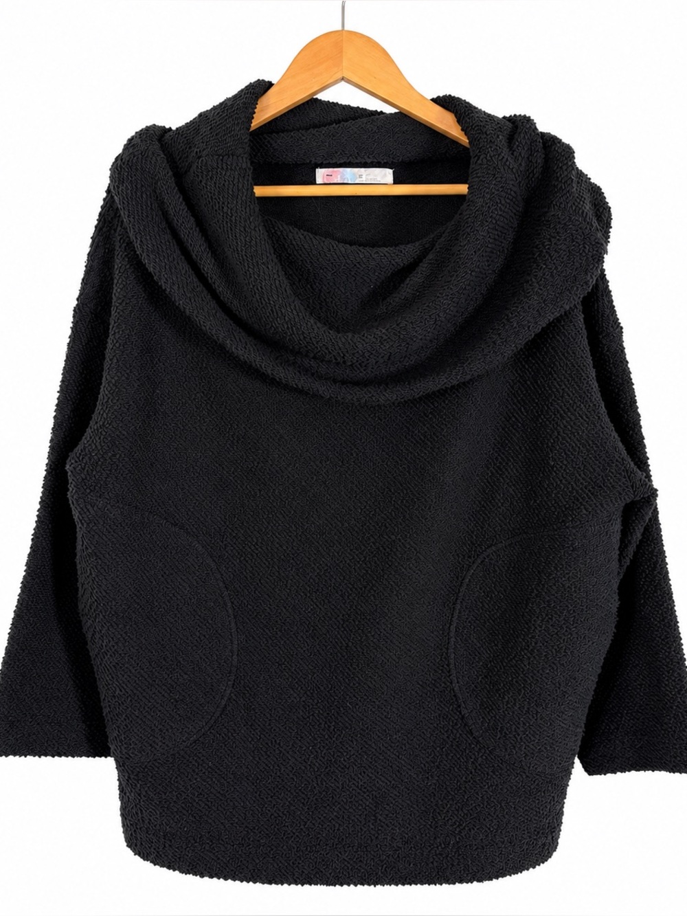 Free People beach XS black oversized terry soft lounge pocket tunic drape neck